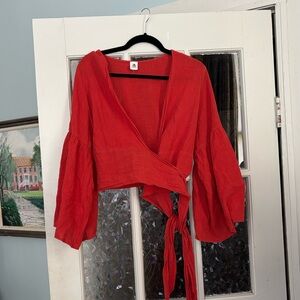 LAWLESS Vibrant Orange Red Cropped Wrap Top